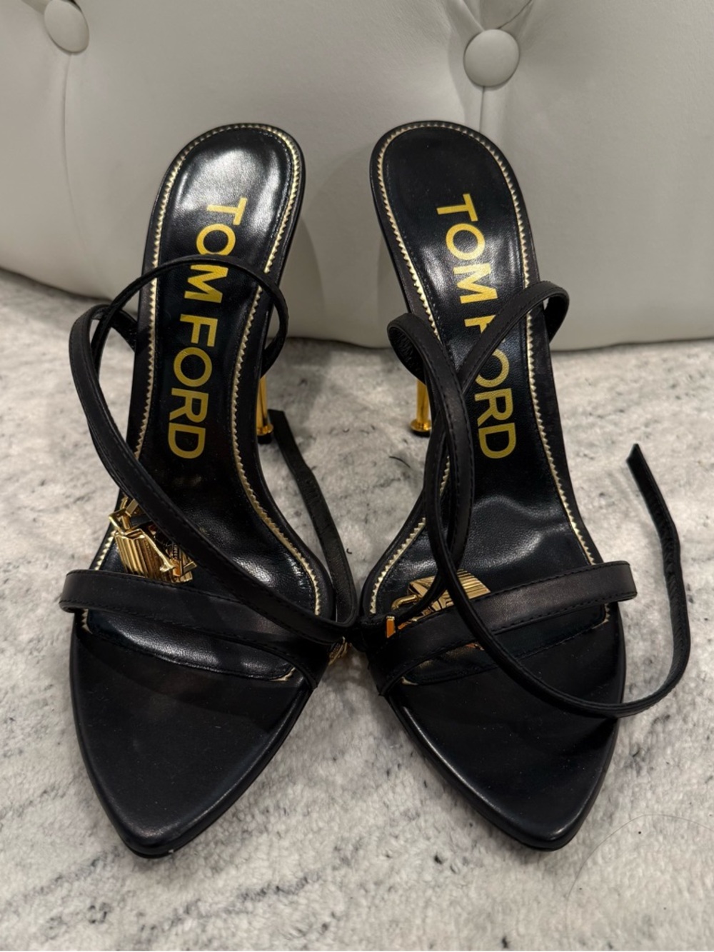 Tom Ford Black Strappy Leather Stiletto Lock Sandals